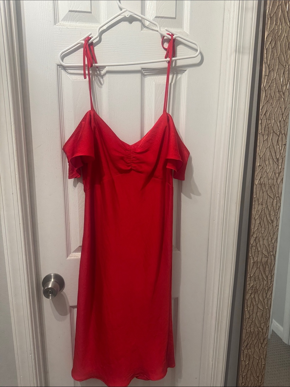 Express Red Satin Slip Dress with Tie Straps